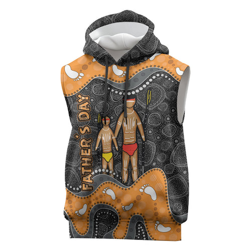 Australia Aboriginal Fathers Day Sleeveless Hoodie Indigenous Dot Art - Family Footprint