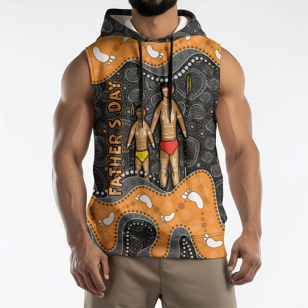 Australia Aboriginal Fathers Day Sleeveless Hoodie Indigenous Dot Art - Family Footprint