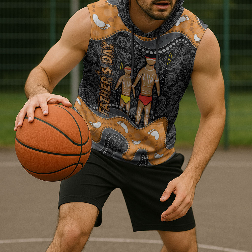 Australia Aboriginal Fathers Day Sleeveless Hoodie Indigenous Dot Art - Family Footprint