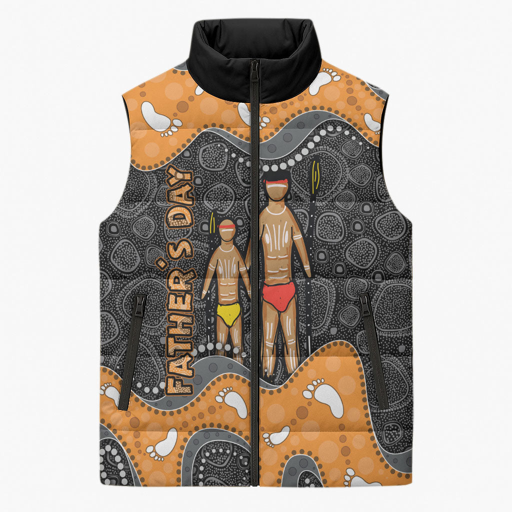 Australia Aboriginal Fathers Day Sleeveless Puffer Jacket Indigenous Dot Art - Family Footprint