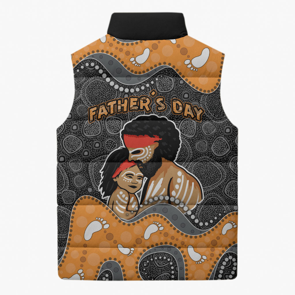 Australia Aboriginal Fathers Day Sleeveless Puffer Jacket Indigenous Dot Art - Family Footprint