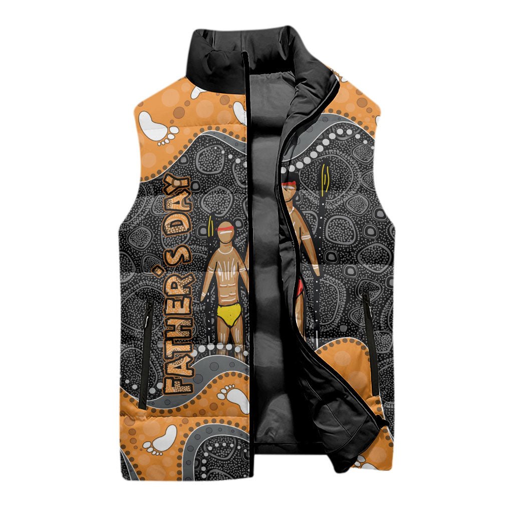 Australia Aboriginal Fathers Day Sleeveless Puffer Jacket Indigenous Dot Art - Family Footprint