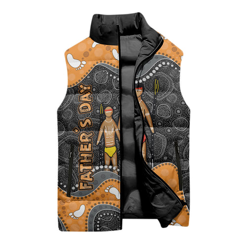 Australia Aboriginal Fathers Day Sleeveless Puffer Jacket Indigenous Dot Art - Family Footprint