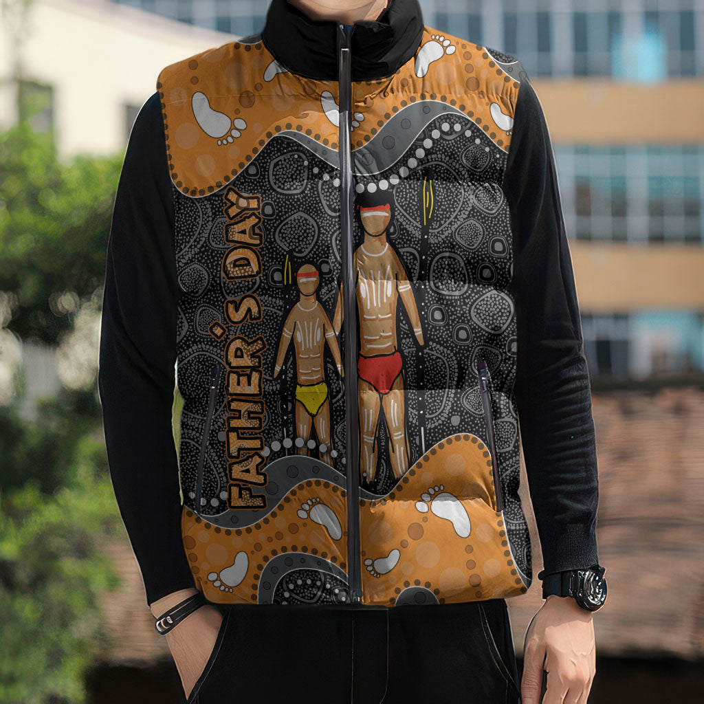 Australia Aboriginal Fathers Day Sleeveless Puffer Jacket Indigenous Dot Art - Family Footprint