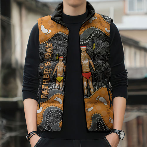 Australia Aboriginal Fathers Day Sleeveless Puffer Jacket Indigenous Dot Art - Family Footprint