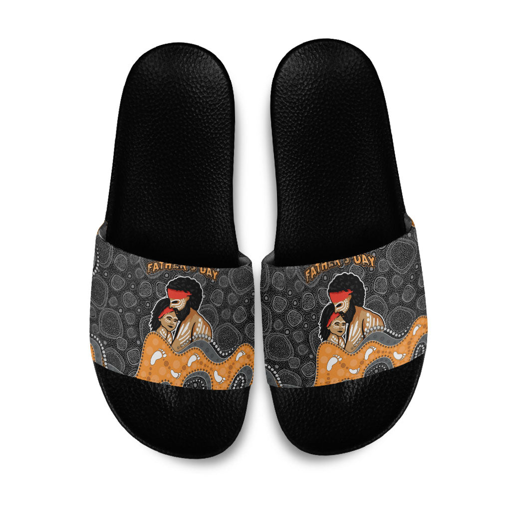 Australia Aboriginal Fathers Day Slide Sandals Indigenous Dot Art - Family Footprint