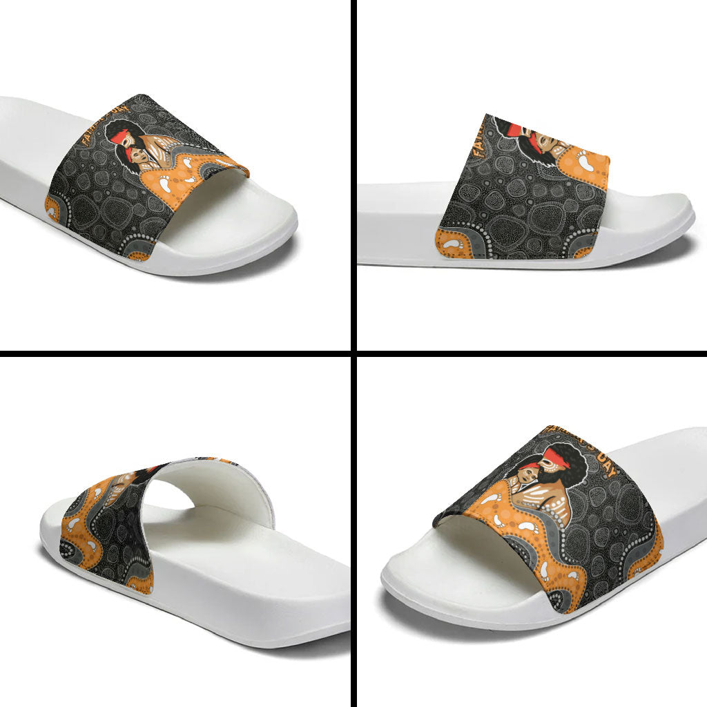 Australia Aboriginal Fathers Day Slide Sandals Indigenous Dot Art - Family Footprint