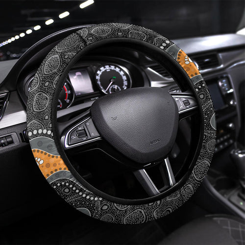 Australia Aboriginal Fathers Day Steering Wheel Cover Indigenous Dot Art - Family Footprint