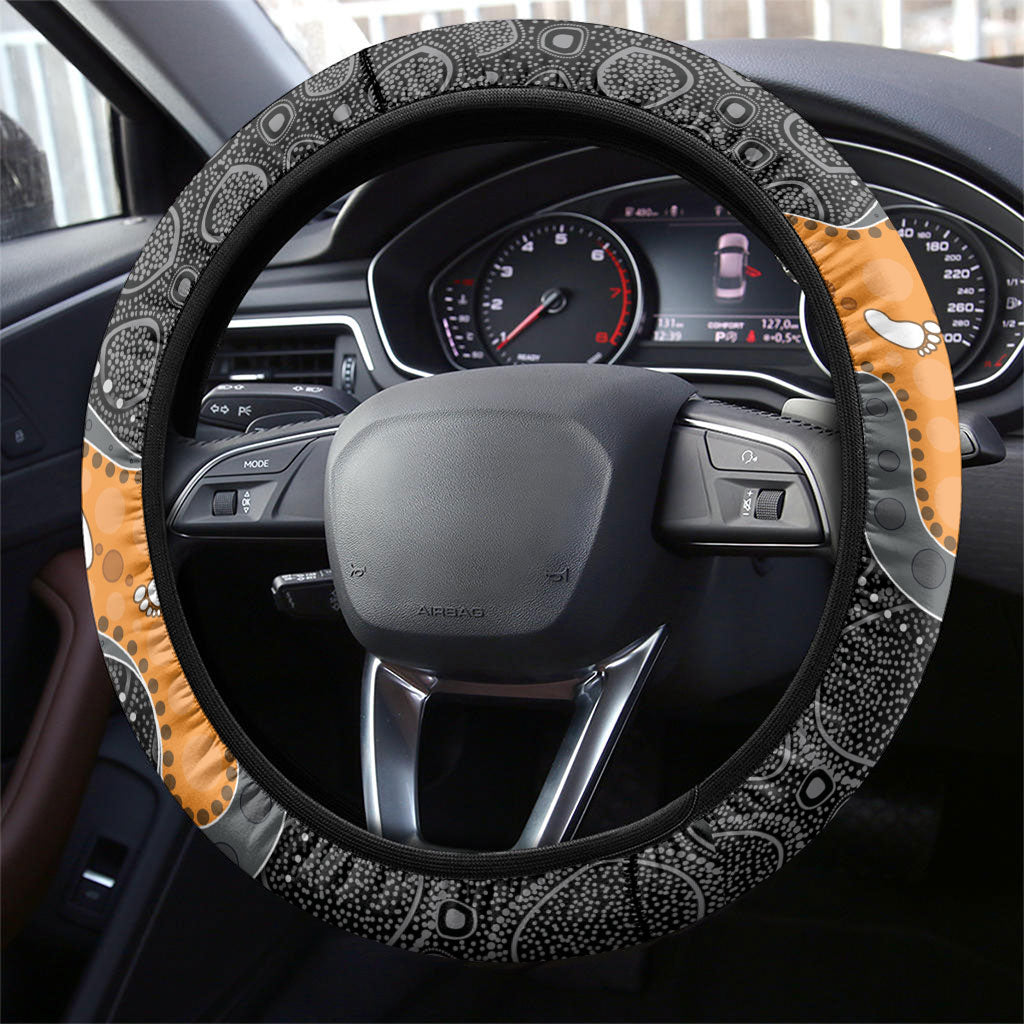 Australia Aboriginal Fathers Day Steering Wheel Cover Indigenous Dot Art - Family Footprint