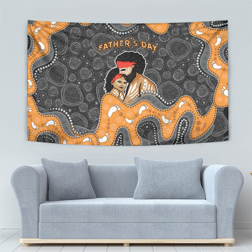 Australia Aboriginal Fathers Day Tapestry Indigenous Dot Art - Family Footprint