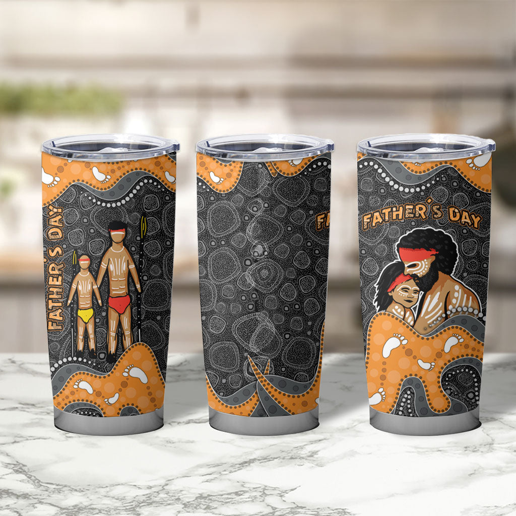 Australia Aboriginal Fathers Day Tumbler Cup Indigenous Dot Art - Family Footprint
