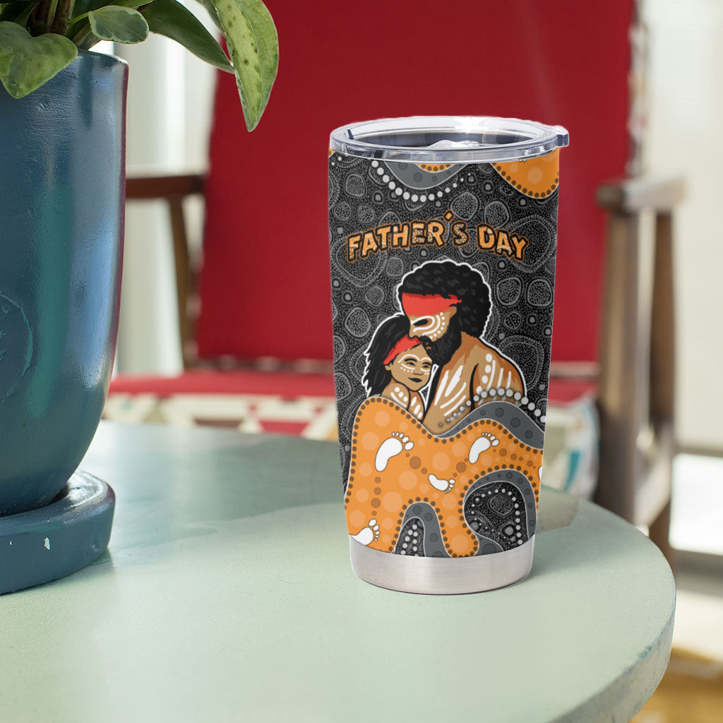 Australia Aboriginal Fathers Day Tumbler Cup Indigenous Dot Art - Family Footprint
