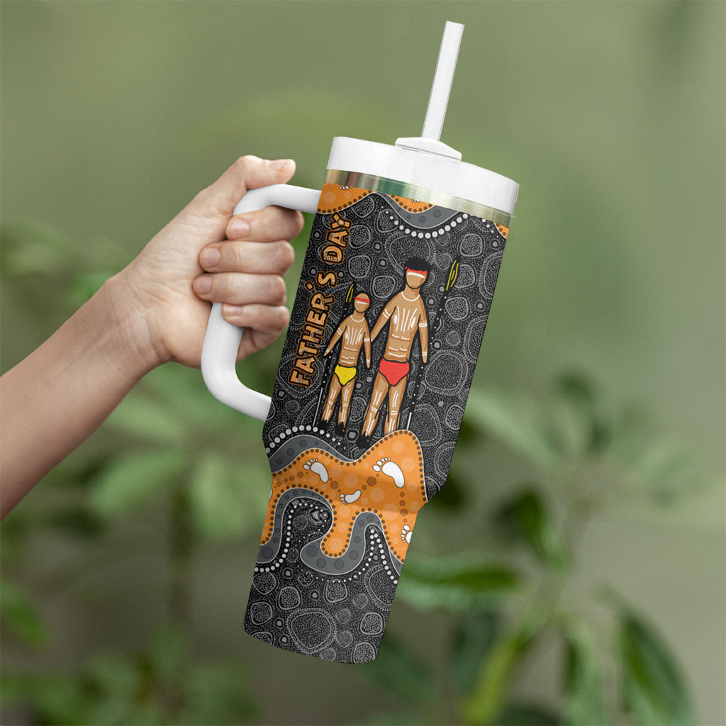 Australia Aboriginal Fathers Day Tumbler With Handle Indigenous Dot Art - Family Footprint