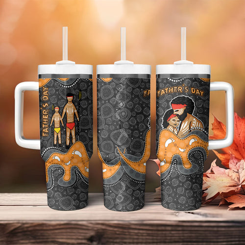 Australia Aboriginal Fathers Day Tumbler With Handle Indigenous Dot Art - Family Footprint
