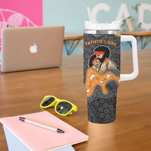 Australia Aboriginal Fathers Day Tumbler With Handle Indigenous Dot Art - Family Footprint