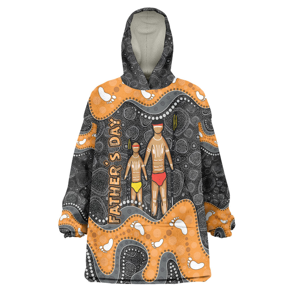 Australia Aboriginal Fathers Day Wearable Blanket Hoodie Indigenous Dot Art - Family Footprint