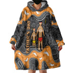 Australia Aboriginal Fathers Day Wearable Blanket Hoodie Indigenous Dot Art - Family Footprint
