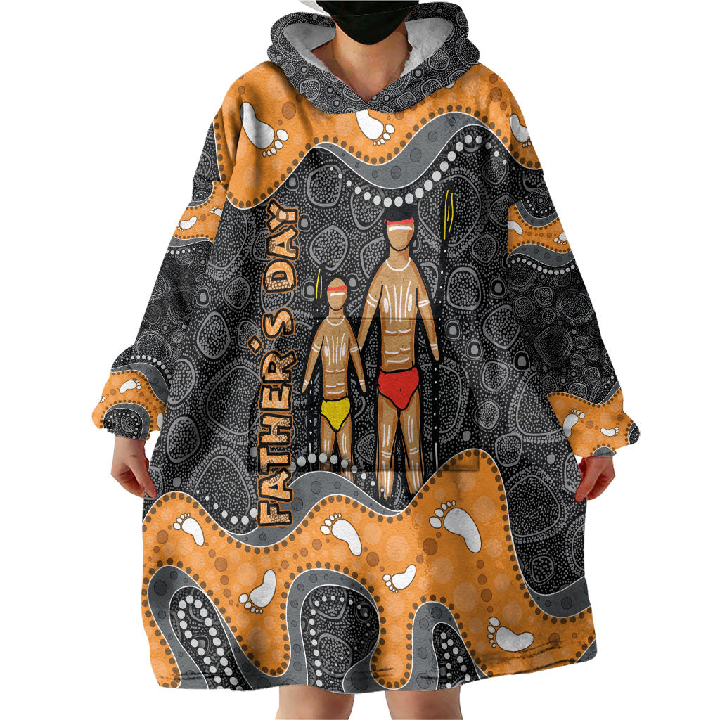 Australia Aboriginal Fathers Day Wearable Blanket Hoodie Indigenous Dot Art - Family Footprint