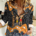 Australia Aboriginal Fathers Day Women Casual Shirt Indigenous Dot Art - Family Footprint
