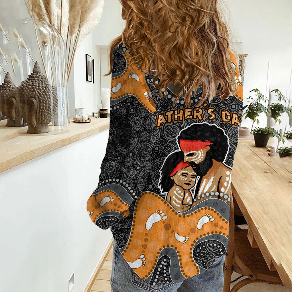 Australia Aboriginal Fathers Day Women Casual Shirt Indigenous Dot Art - Family Footprint