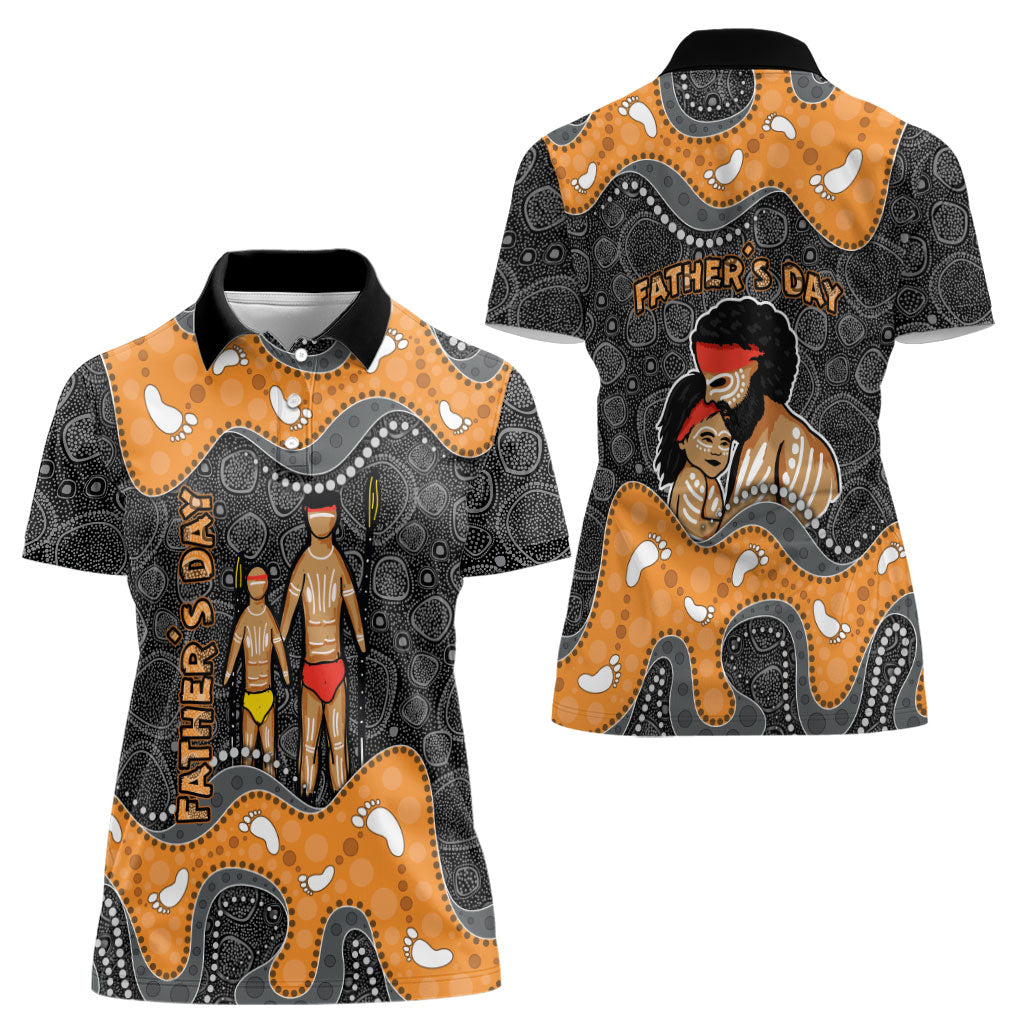 Australia Aboriginal Fathers Day Women Polo Shirt Indigenous Dot Art - Family Footprint