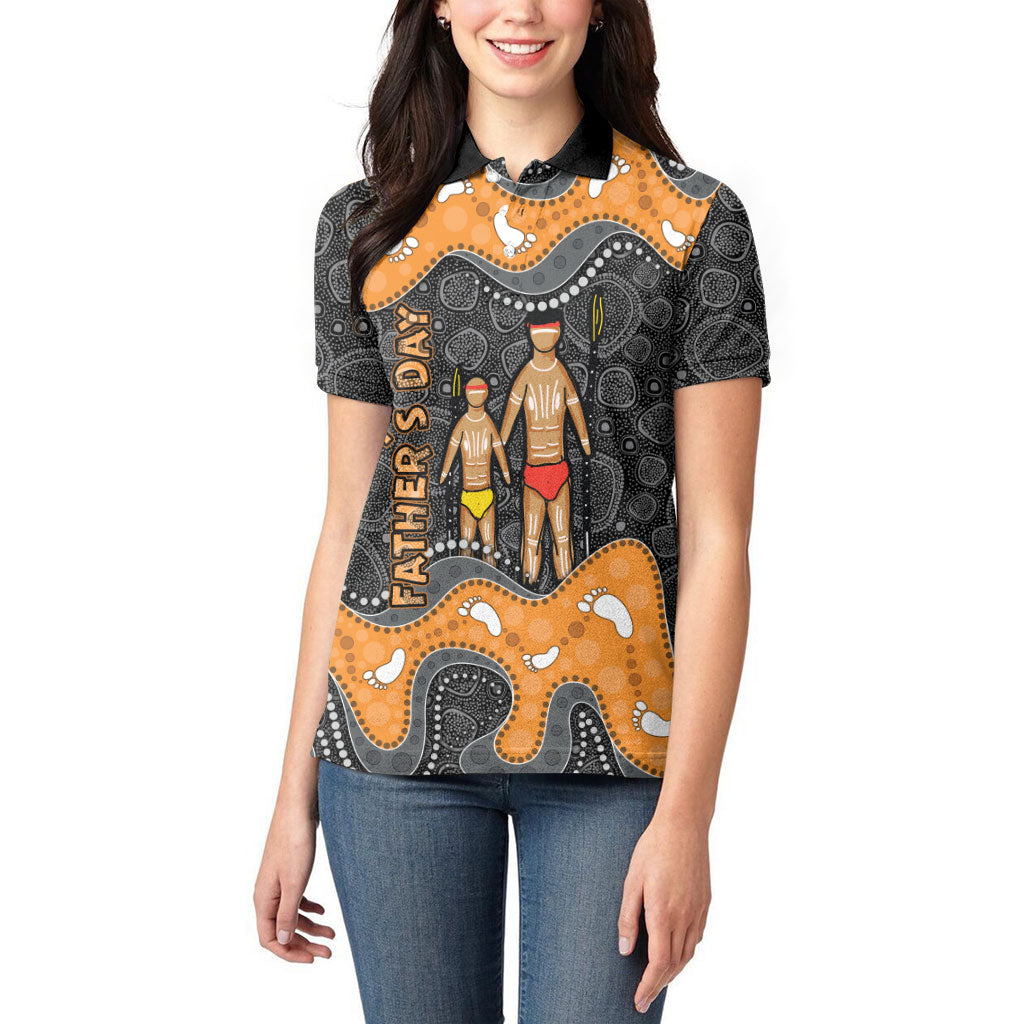 Australia Aboriginal Fathers Day Women Polo Shirt Indigenous Dot Art - Family Footprint