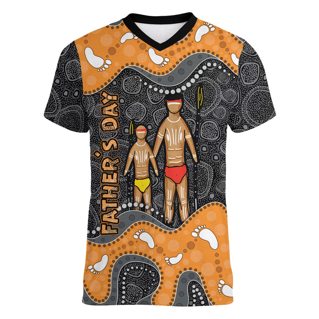 Australia Aboriginal Fathers Day Women V-Neck T-Shirt Indigenous Dot Art - Family Footprint