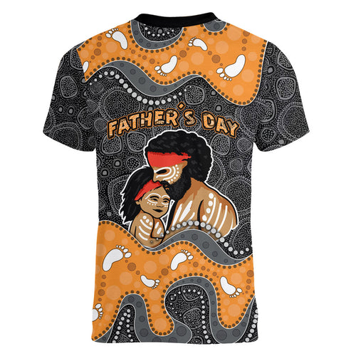 Australia Aboriginal Fathers Day Women V-Neck T-Shirt Indigenous Dot Art - Family Footprint
