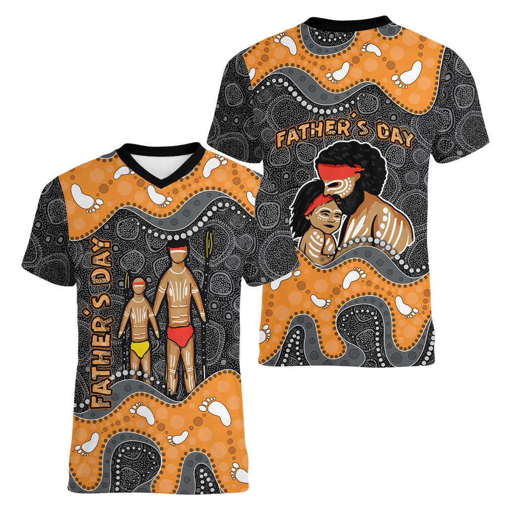 Australia Aboriginal Fathers Day Women V-Neck T-Shirt Indigenous Dot Art - Family Footprint