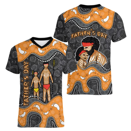 Australia Aboriginal Fathers Day Women V-Neck T-Shirt Indigenous Dot Art - Family Footprint