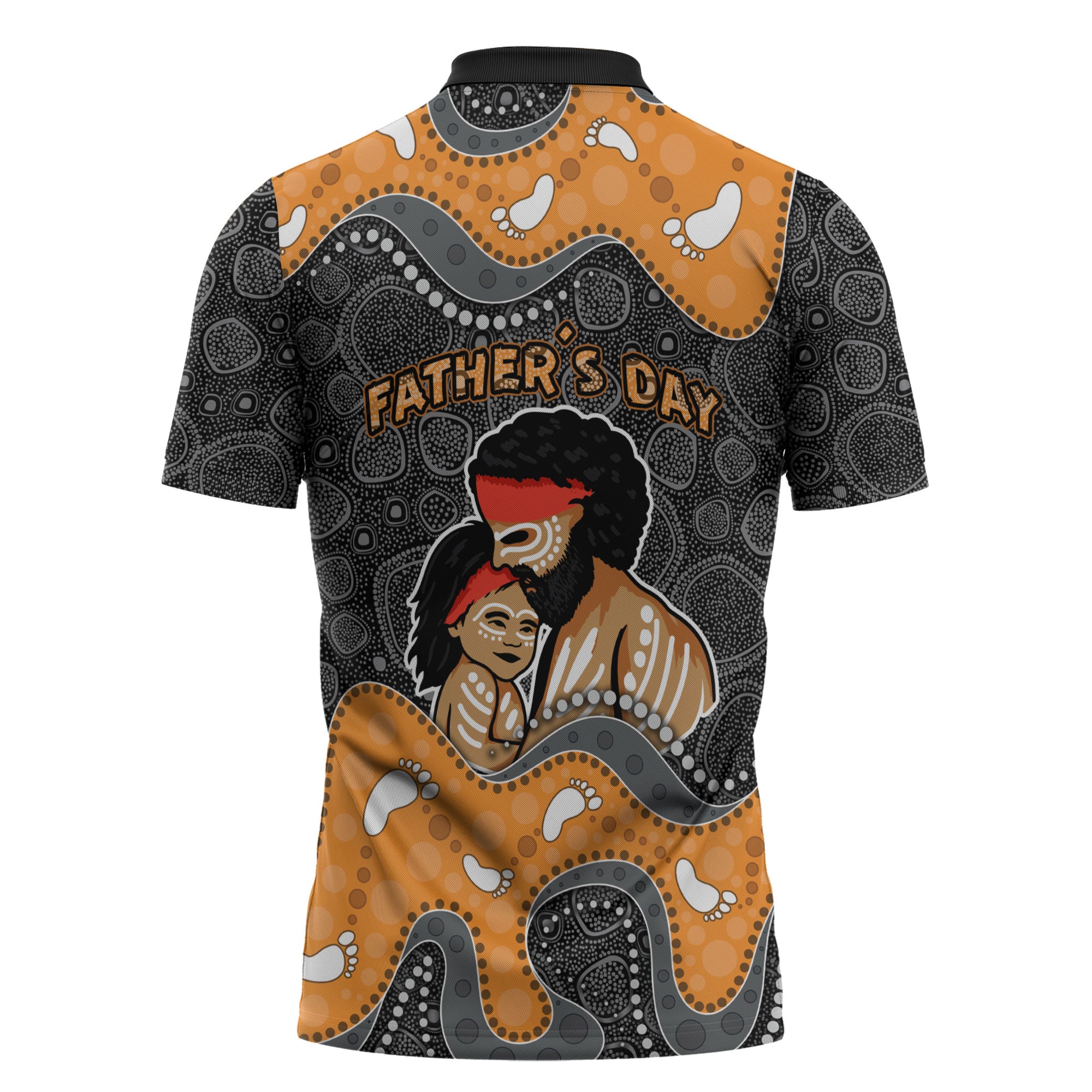 Australia Aboriginal Fathers Day Zipper Polo Shirt Indigenous Dot Art - Family Footprint