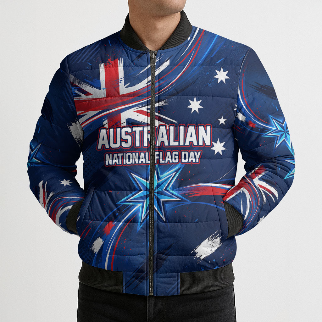 Proud To Be Australian Bomber Puffer Jacket Australia Flag Day Waving Commonwealth Star