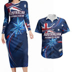 Proud To Be Australian Couples Matching Long Sleeve Bodycon Dress and Hawaiian Shirt Australia Flag Day Waving Commonwealth Star