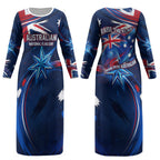 Proud To Be Australian Couples Matching Long Sleeve Bodycon Dress and Hawaiian Shirt Australia Flag Day Waving Commonwealth Star