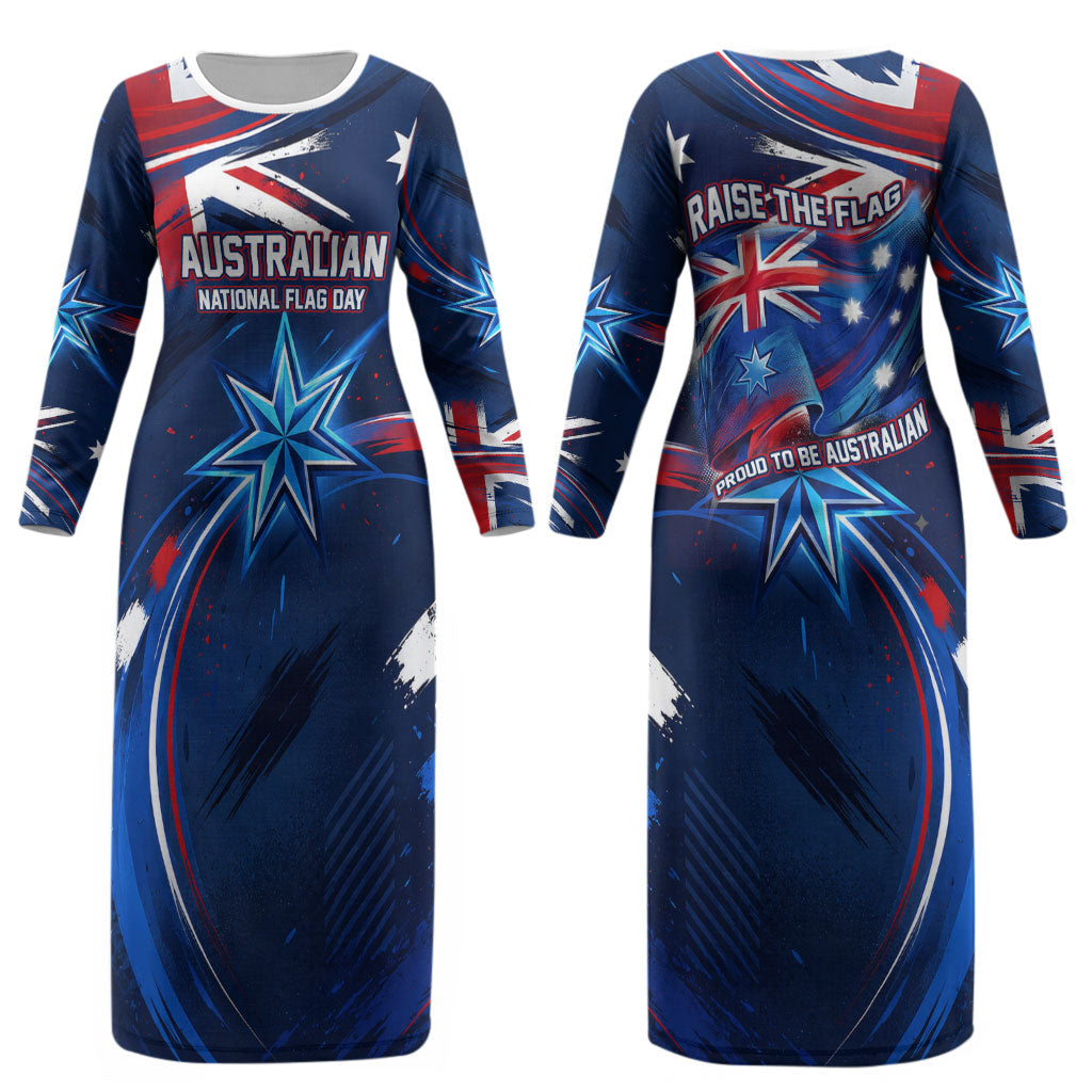 Proud To Be Australian Couples Matching Long Sleeve Bodycon Dress and Hawaiian Shirt Australia Flag Day Waving Commonwealth Star