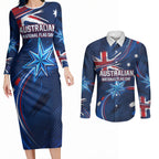 Proud To Be Australian Couples Matching Long Sleeve Bodycon Dress and Long Sleeve Button Shirt Australia Flag Day Waving Commonwealth Star