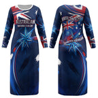Proud To Be Australian Couples Matching Long Sleeve Bodycon Dress and Long Sleeve Button Shirt Australia Flag Day Waving Commonwealth Star