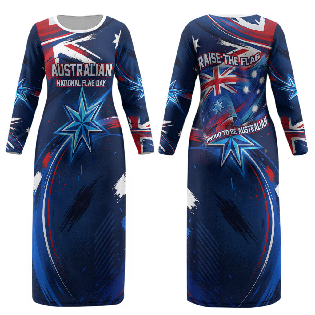 Proud To Be Australian Couples Matching Long Sleeve Bodycon Dress and Long Sleeve Button Shirt Australia Flag Day Waving Commonwealth Star