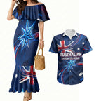 Proud To Be Australian Couples Matching Mermaid Dress and Hawaiian Shirt Australia Flag Day Waving Commonwealth Star