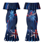 Proud To Be Australian Couples Matching Mermaid Dress and Long Sleeve Button Shirt Australia Flag Day Waving Commonwealth Star