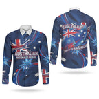 Proud To Be Australian Couples Matching Off Shoulder Maxi Dress and Long Sleeve Button Shirt Australia Flag Day Waving Commonwealth Star