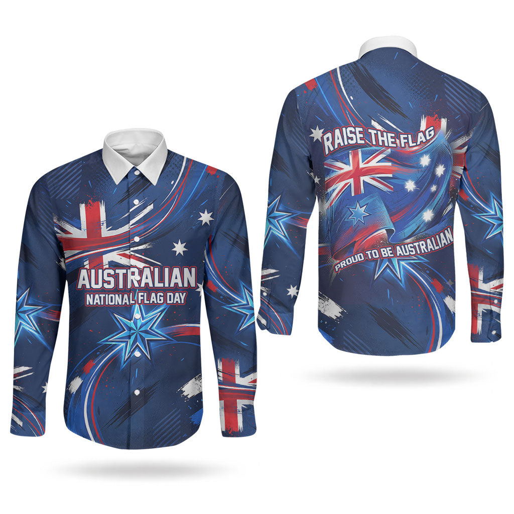 Proud To Be Australian Couples Matching Off Shoulder Maxi Dress and Long Sleeve Button Shirt Australia Flag Day Waving Commonwealth Star