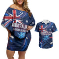 Proud To Be Australian Couples Matching Off Shoulder Short Dress and Hawaiian Shirt Australia Flag Day Waving Commonwealth Star