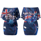 Proud To Be Australian Couples Matching Off Shoulder Short Dress and Hawaiian Shirt Australia Flag Day Waving Commonwealth Star