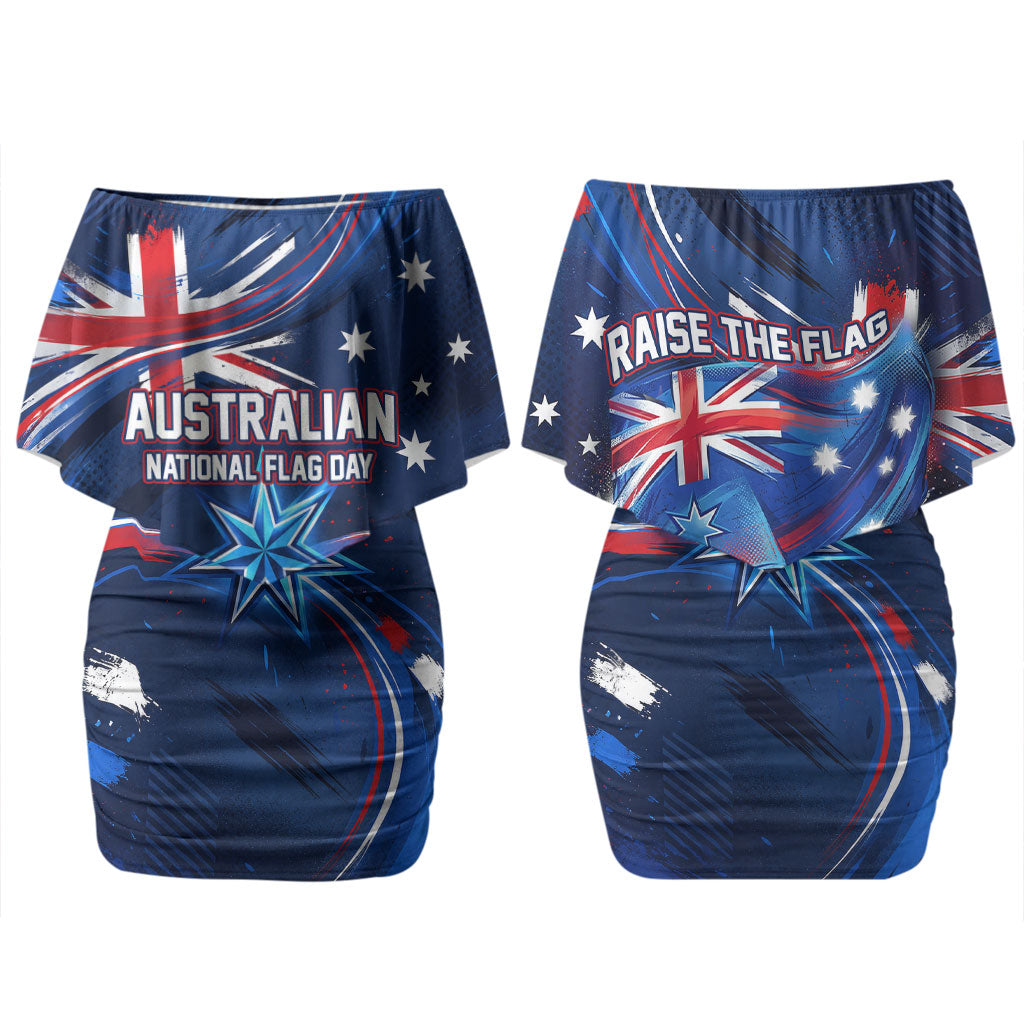Proud To Be Australian Couples Matching Off Shoulder Short Dress and Hawaiian Shirt Australia Flag Day Waving Commonwealth Star