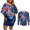 Proud To Be Australian Couples Matching Off Shoulder Short Dress and Long Sleeve Button Shirt Australia Flag Day Waving Commonwealth Star