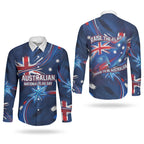 Proud To Be Australian Couples Matching Off Shoulder Short Dress and Long Sleeve Button Shirt Australia Flag Day Waving Commonwealth Star