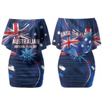 Proud To Be Australian Couples Matching Off Shoulder Short Dress and Long Sleeve Button Shirt Australia Flag Day Waving Commonwealth Star