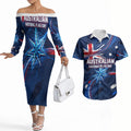 Proud To Be Australian Couples Matching Off The Shoulder Long Sleeve Dress and Hawaiian Shirt Australia Flag Day Waving Commonwealth Star