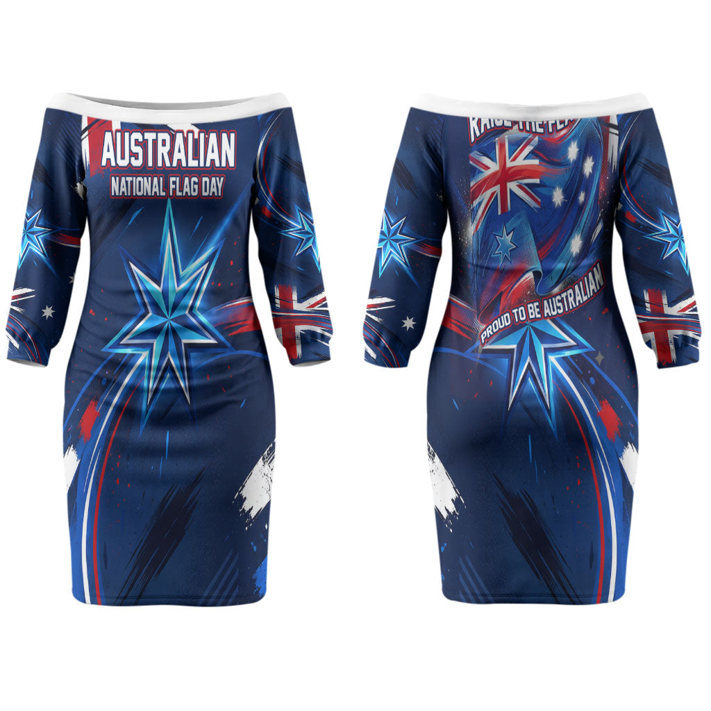 Proud To Be Australian Couples Matching Off The Shoulder Long Sleeve Dress and Hawaiian Shirt Australia Flag Day Waving Commonwealth Star